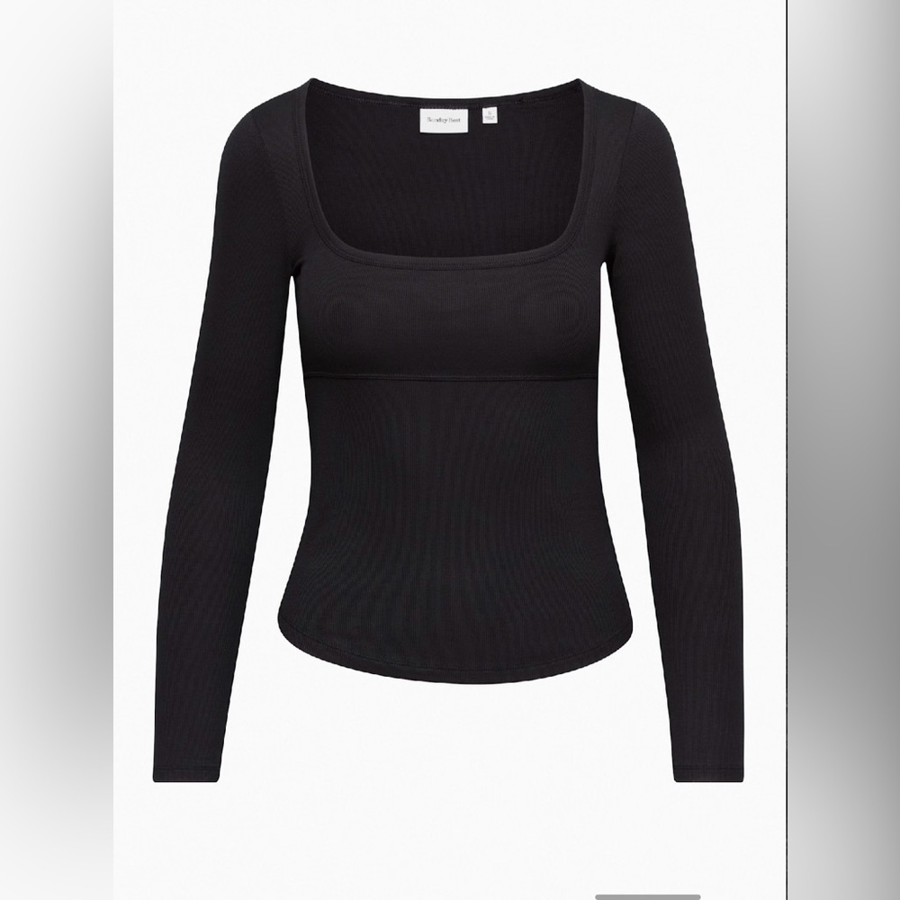 Aritzia Sunday Best Celly Ribbed Square Neck Long sleeve Shirt Black Size Small